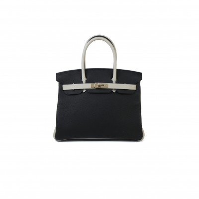 HERMES BIRKIN 25 BLACK AND WHITE CLEMENCE BAG 4212717702 (25*20*13cm)